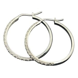 Sterling silver sparkly clear CZ hoop tennis earrings